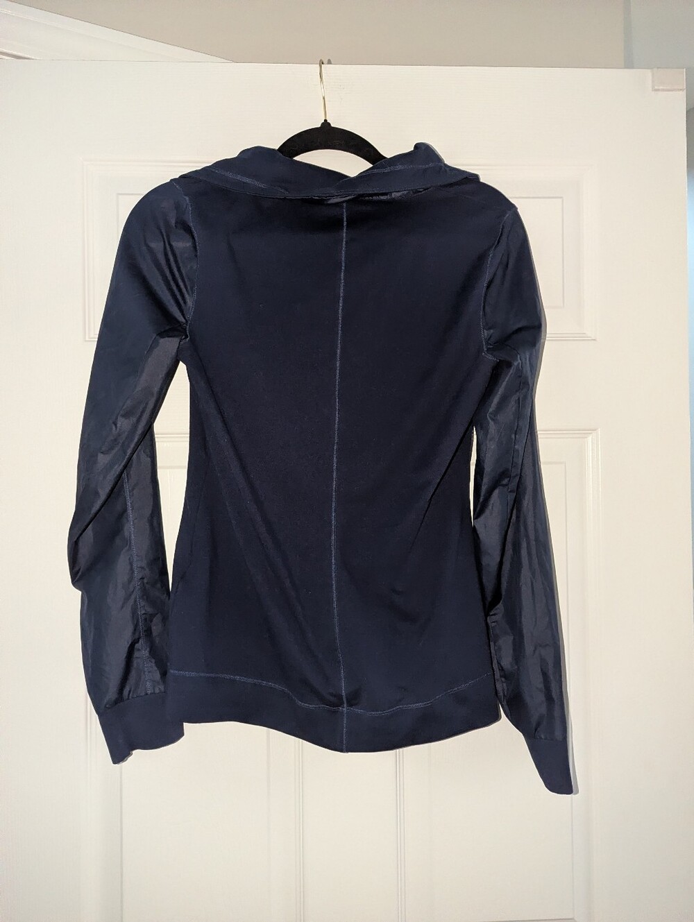 Under Armour Women’s Small Navy Full Zip Hoodie Jacket Mixed Media Nylon Sleeves - Picture 2 of 4